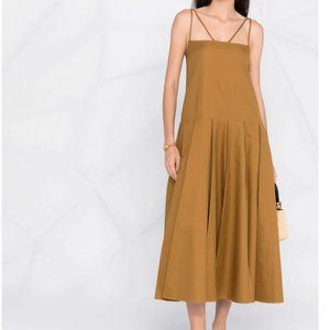 KHAITE Thea Poplin Drop Waist A-Line Square Neck Pleated Maxi Dress Size 8